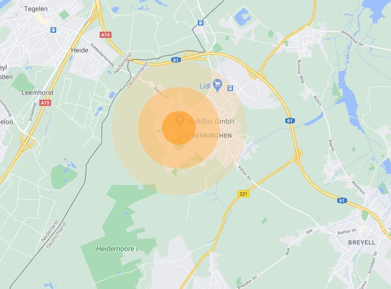 Afstandsbepaling postcode DE 765 565 Entfernung Postleitzahl