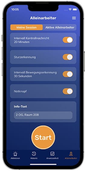 Alleinarbeit lokalisierung 2022 DE 282 565 Notknopf App