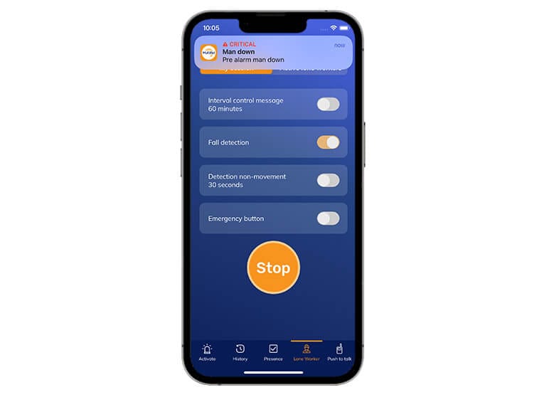 man down pre alarm 2022 EN 765 565 Pre-alarm man down app